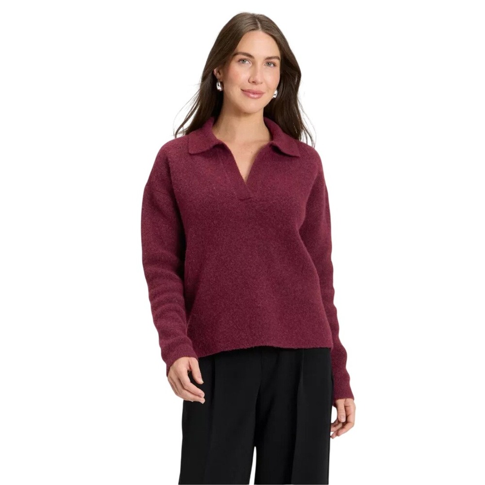 A New Day Women's‎ Burgundy V Neck Collared Pullover Sweater Size Large